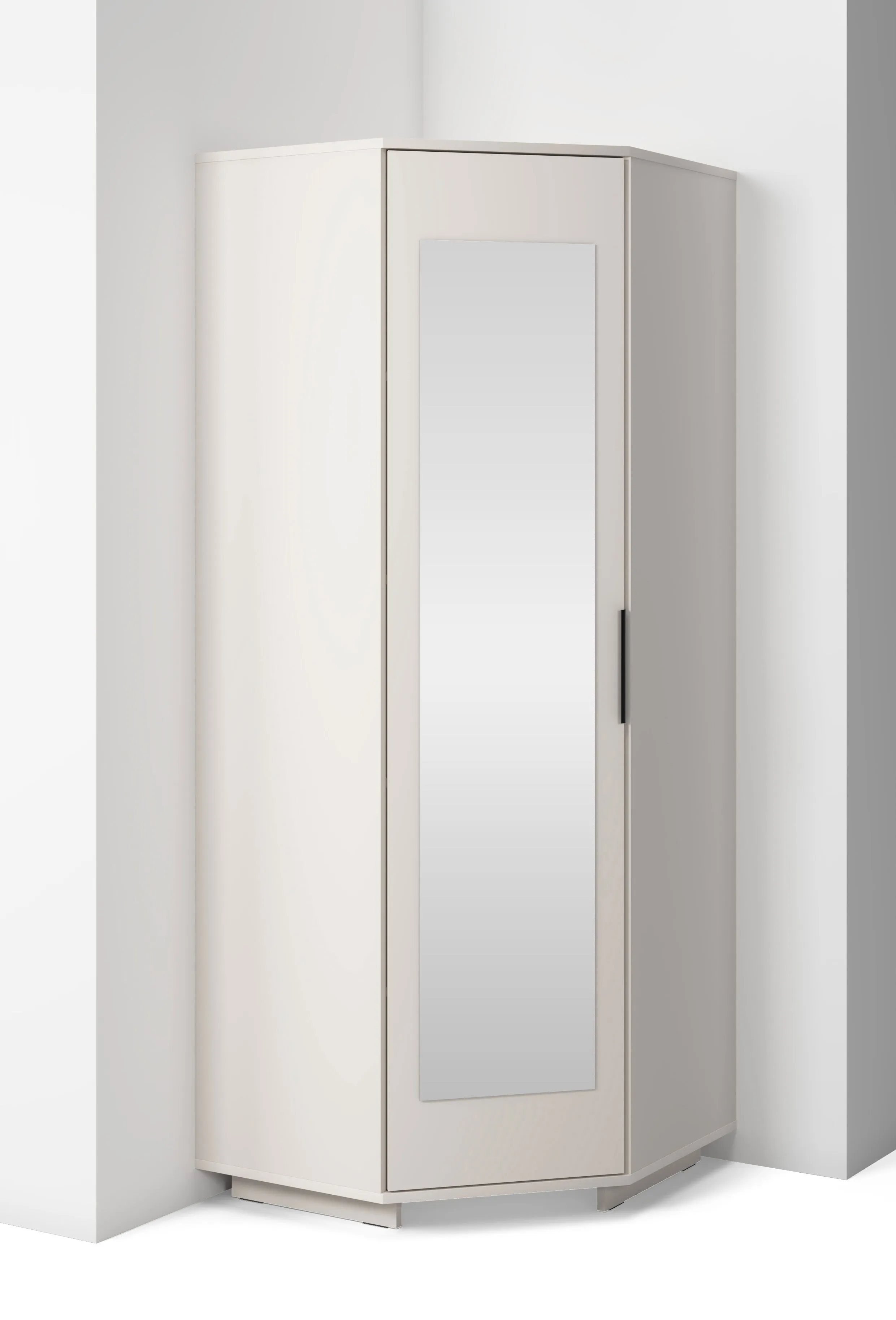 Eckkleiderschrank | Kaschmir | 1 Spiegeltür | 2 Kleiderstangen | 5 Fächer | Push-to-open Funktion | 43 x 38 x 185 cm | Hochwertig Verarbeitet