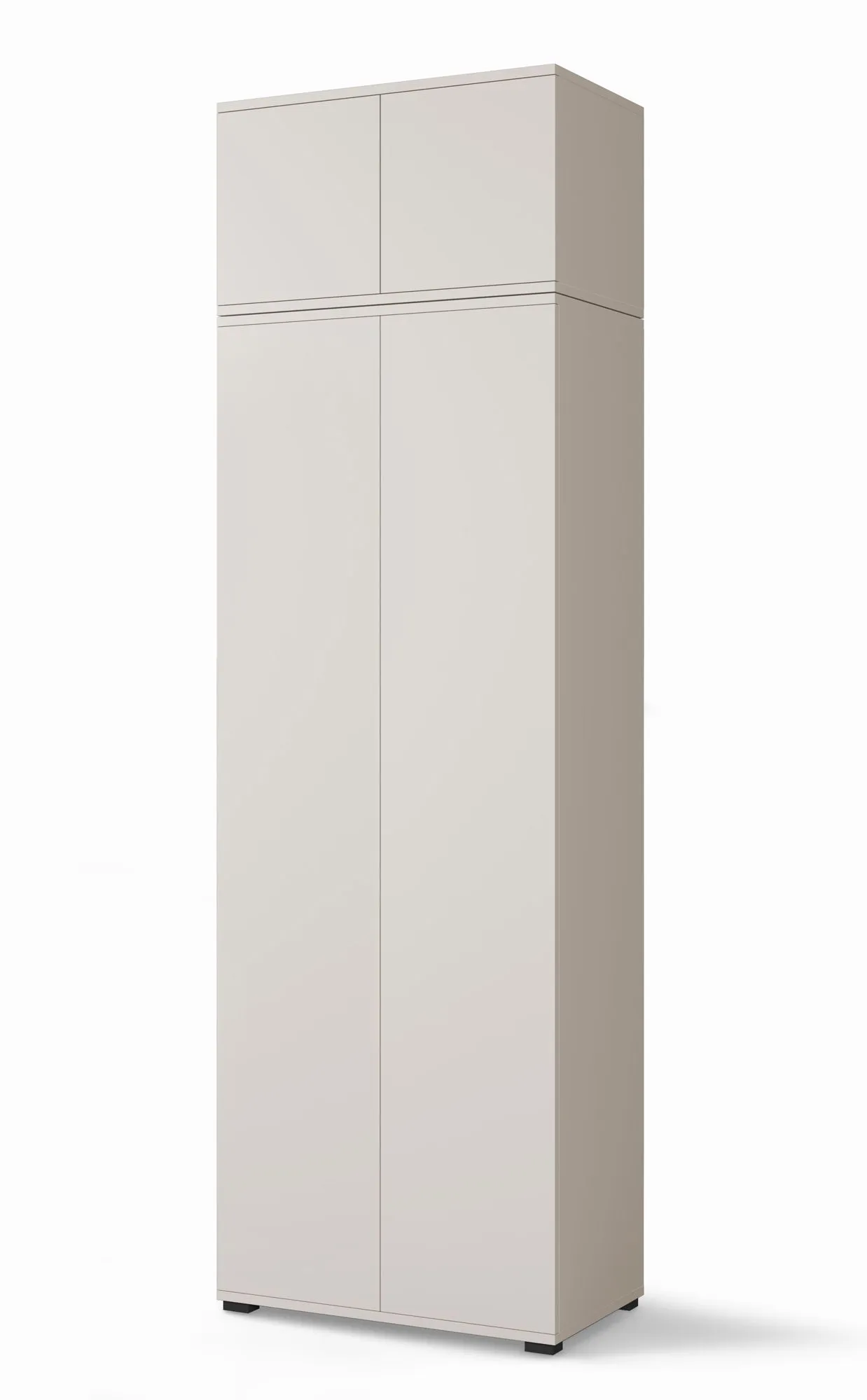Kleiderschrank mit Schrankaufsatz Boquilla 04, ausziehbare Kleiderstange, Farbe: Kaschmir, Push-to-open Funktion, Maße: 225 x 70 x 40 cm, für Garderobe