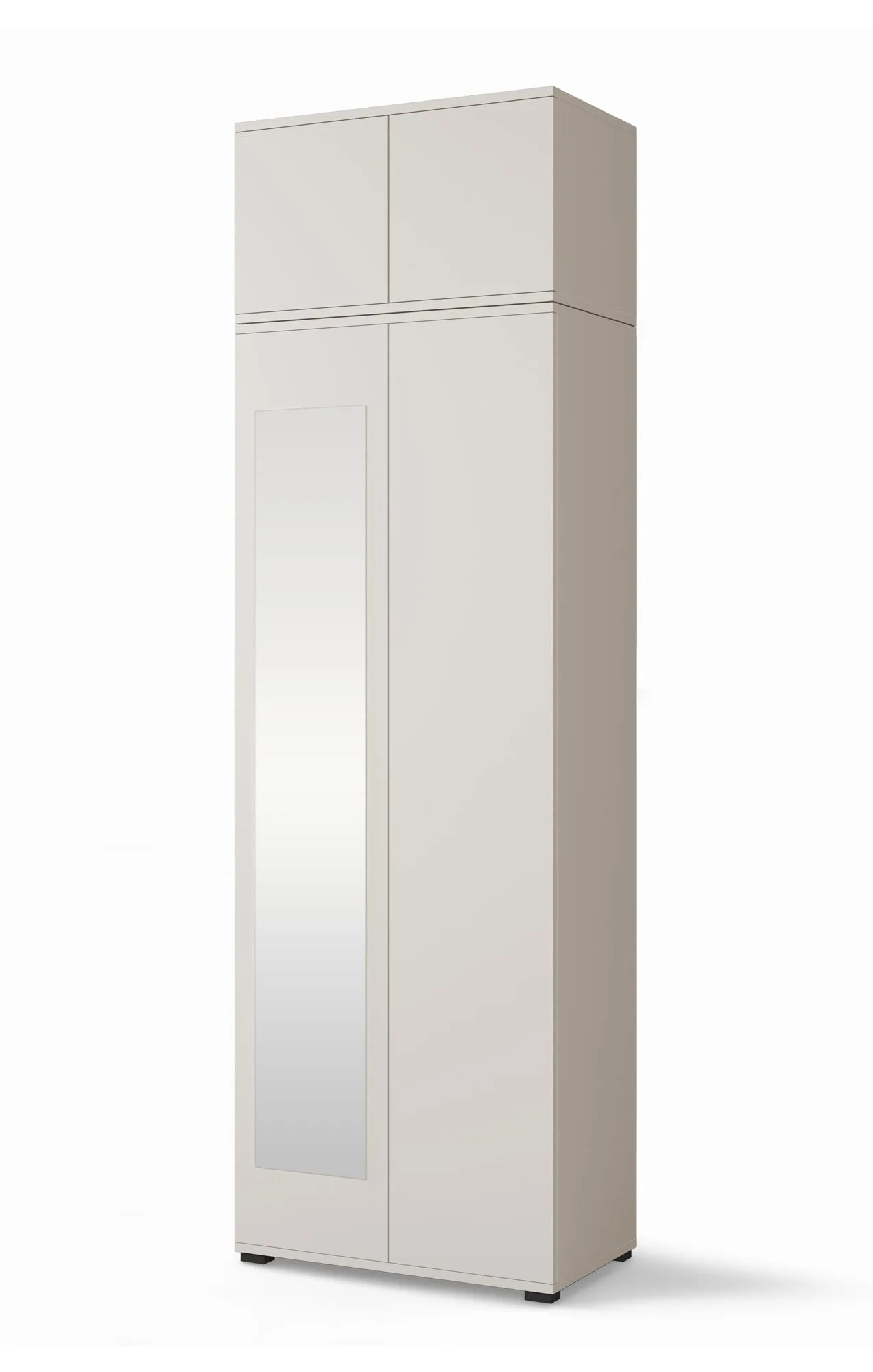 Garderobenschrank mit einer Spiegeltür mit Schrankaufsatz Boquilla 05, Push-to-open Funktion, Farbe: Kaschmir, Maße: 225 x 70 x 40 cm, gut kombinierbar