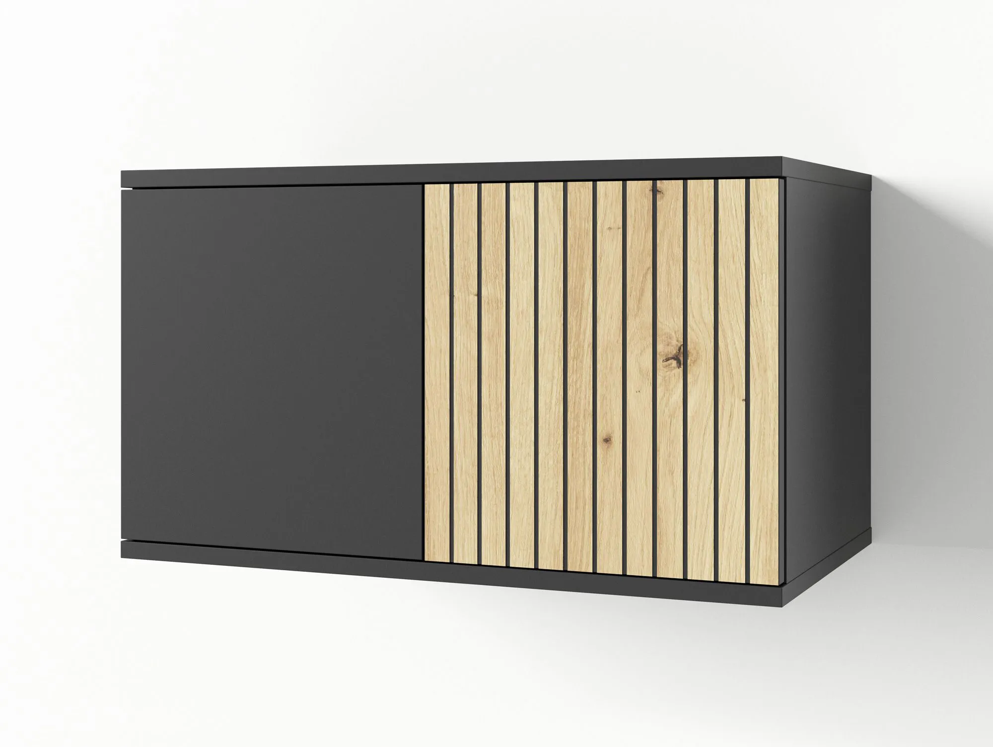 Hängeschrank mit Push-to-open Funktion Valtierrilla 05, zwei Türen, Farbe: Eiche Artisan / Schwarz, vier Fächer, für die Garderobe, Maße: 42 x 70 x 40