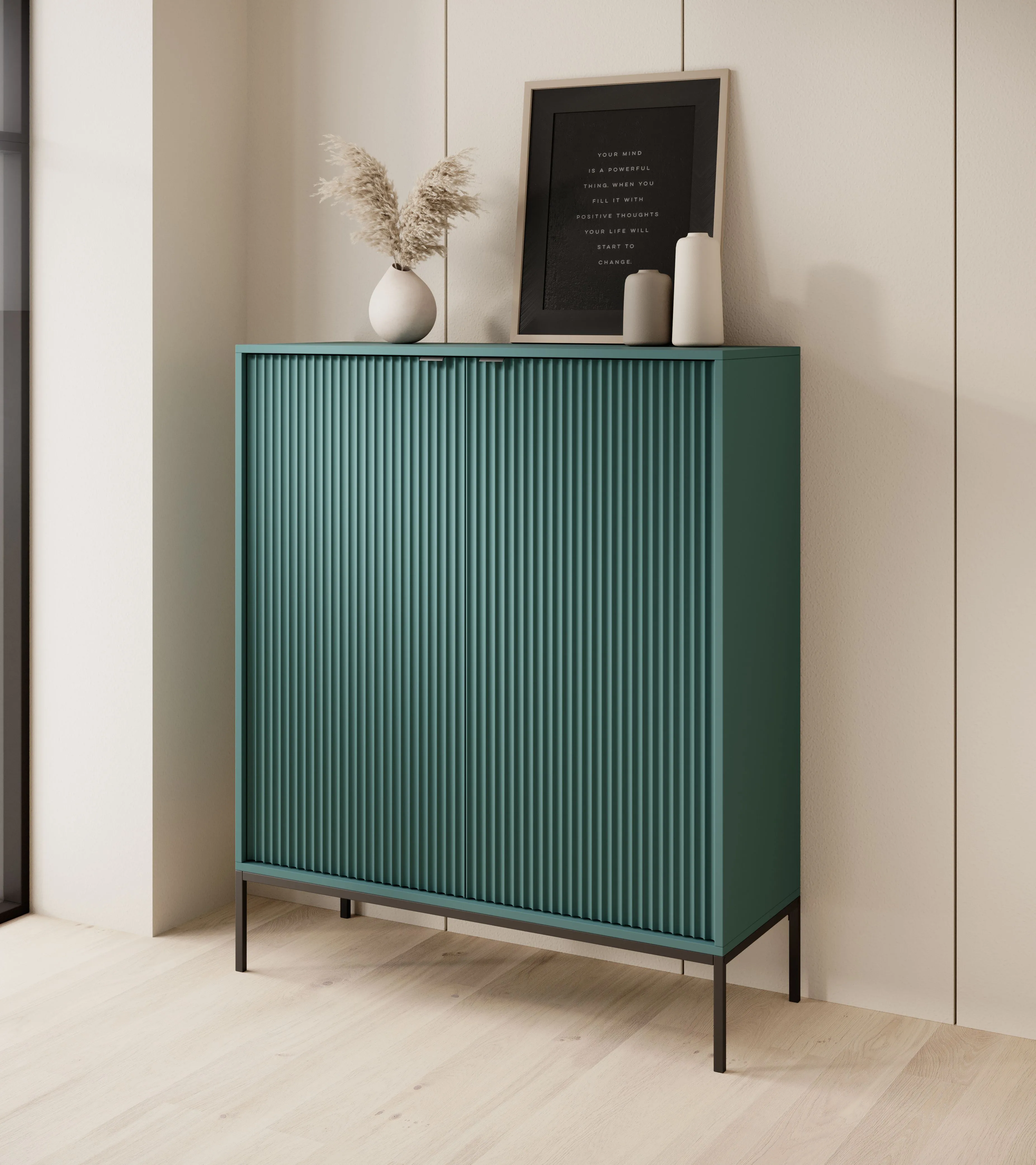 Große Kommode mit genügend Stauraum Worthing 16, Farbe: Grün / Schwarz