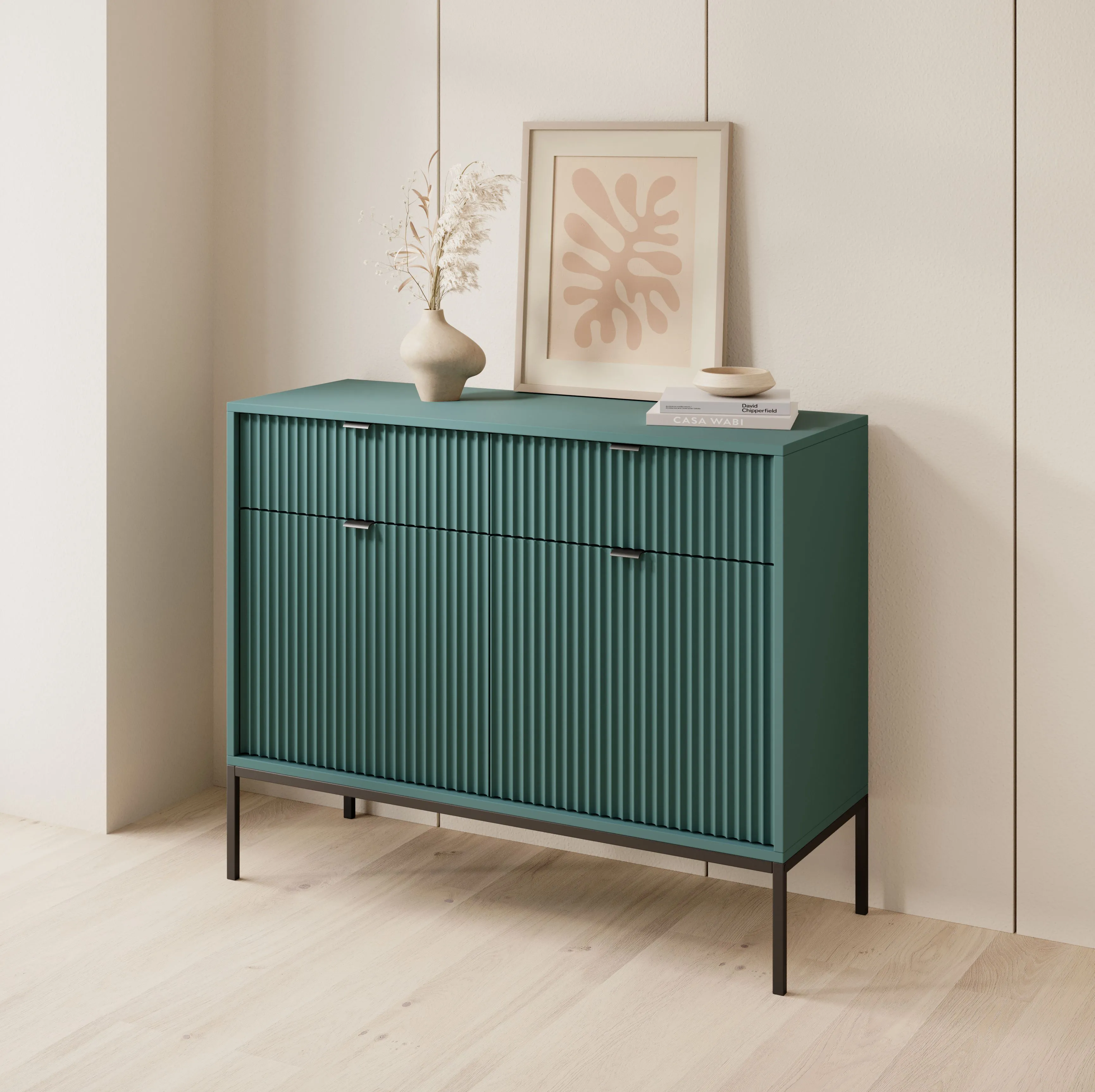 Stylische Kommode Worthing 01, Farbe: Grün / Schwarz