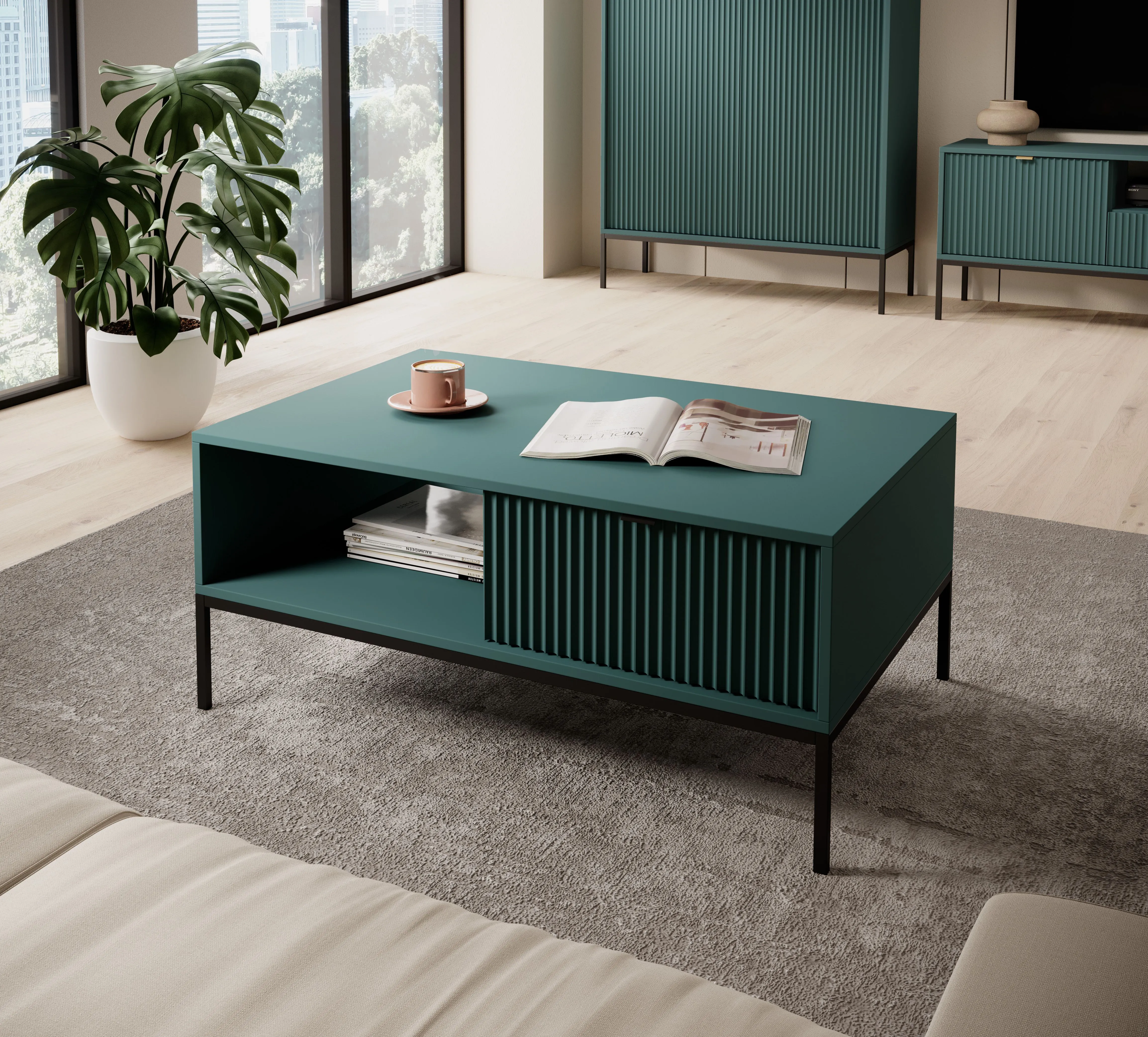 Couchtisch im modernen Design Worthing 07, Farbe: Grün / Schwarz
