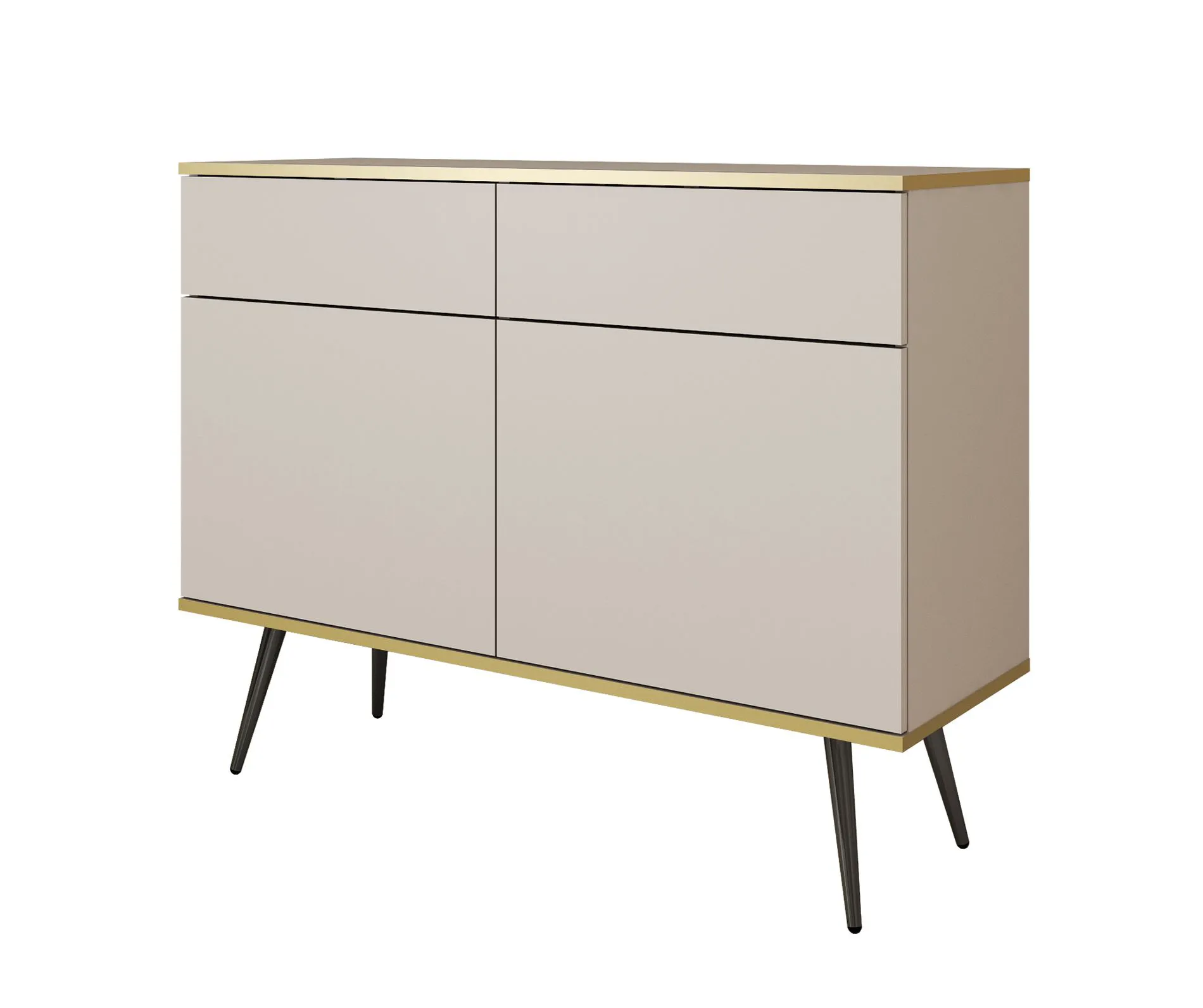 Schlichte Kommode mit zwei Schubladen Horsham 63, Farbe: Beige, zwei Türen, Push-to-open Funktion, vier Fächer, ABS-Kantenschutz, modernes Design