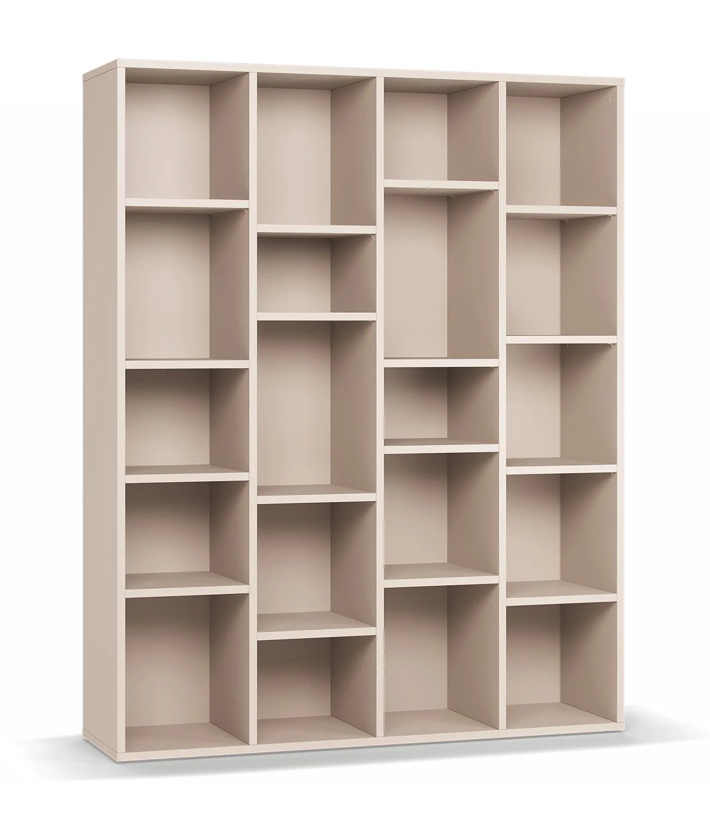 Bücherregal | 20 Fächer | Farbe: Beige | sehr stabiles Regal auch bei Belastung | Maße: 148,5 x 38 x 185 cm | 16 Holzeinlegeböden