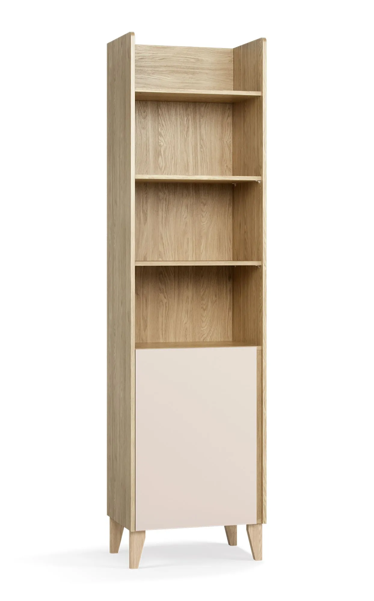 Regal | eine Drehtür | Farbe: Eiche / Beige | 5 Fächer | schmal | Soft-Close-Funktion | Maße: 54,5 x 38 x 204 cm | ABS-Kantenschutz