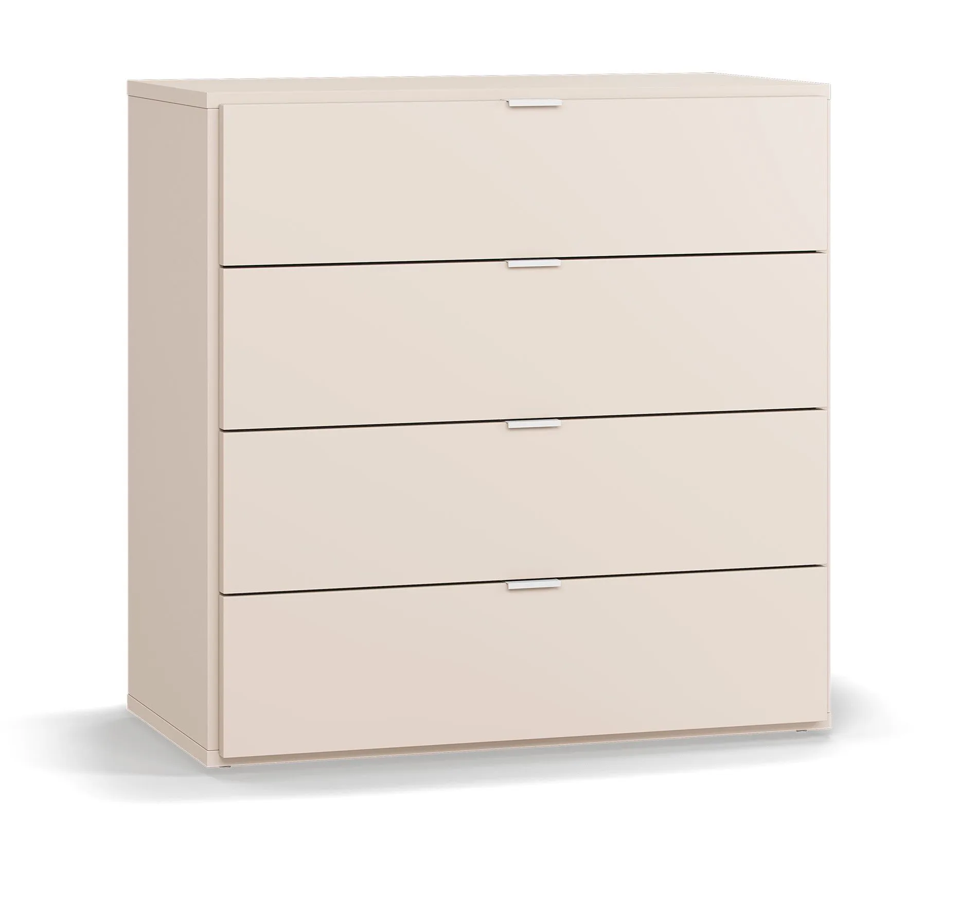 Kommode | 4 Schubladen | Farbe: Beige | Griffe: Weiß | LED-Beleuchtung mit Sensor | Maße: 90 x 47 x 90 cm | Soft-Close Funktion