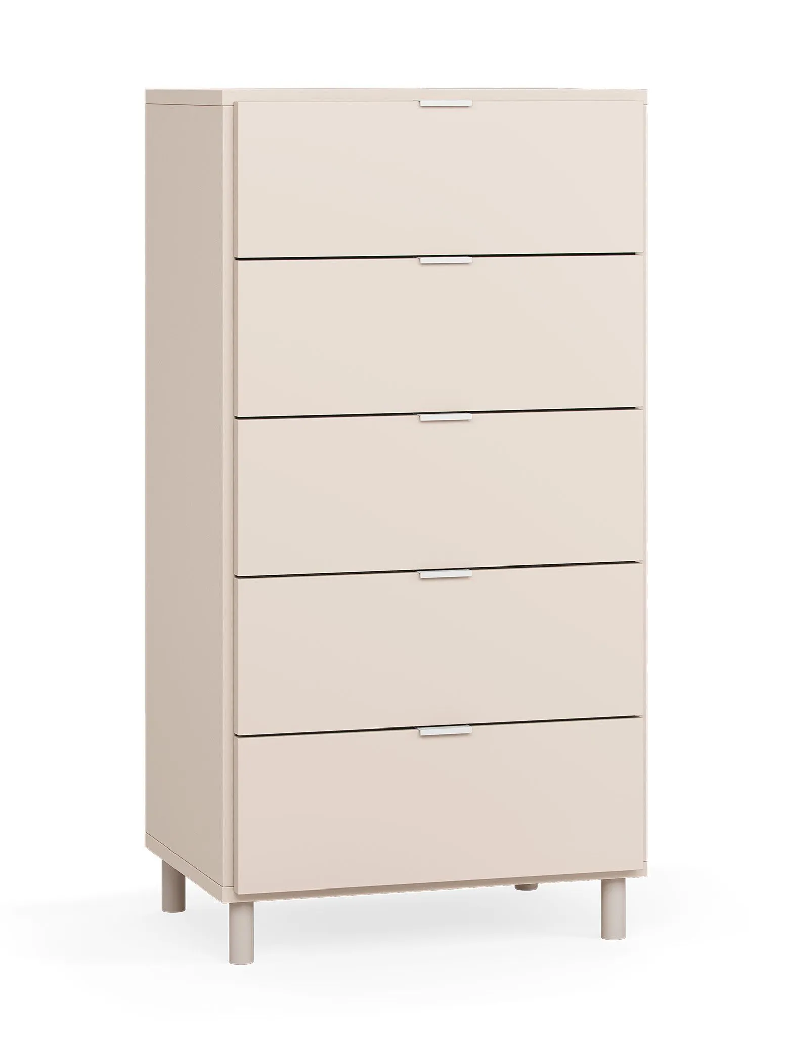 Kommode | schmal | 5 Schubladen | Farbe: Beige | Soft-Close Funktion | Maße: 62,5 x 47 x 121 cm | Beine: Beige | schlichtes Design
