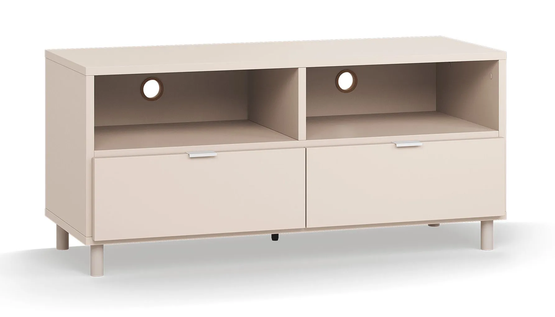 TV-Schrank / TV-Möbel | Farbe: Beige | zwei Schubladen | Maße: 120 x 47 x 55,5 cm | zwei Kabeldurchführungen | Soft-Close Funktion
