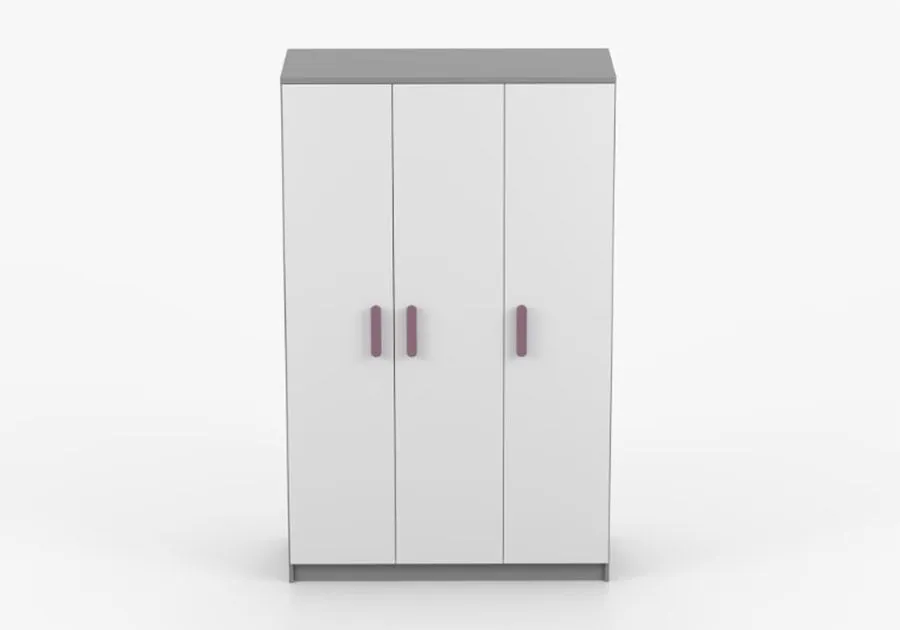Kleiderschrank / Drehtürenschrank 1,2 Meter breit | Smolikas 113 | 192 x 120 x 50 cm | Holzgriffe | Weiß / Grau | 3 Türen | 9 Fächer