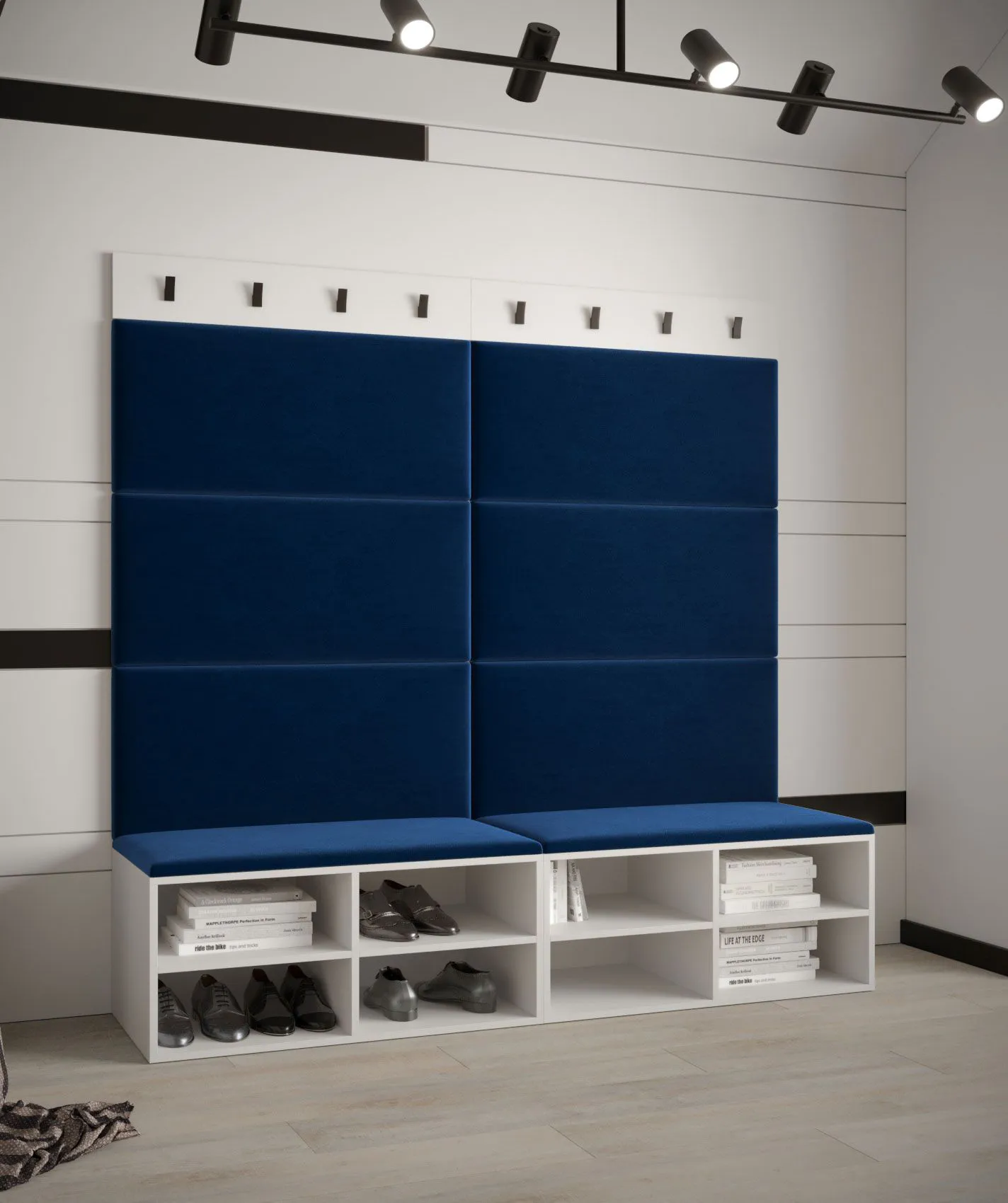 Modernes Schuhregal mit Garderobe Tödi 04, Farbe: Weiß matt