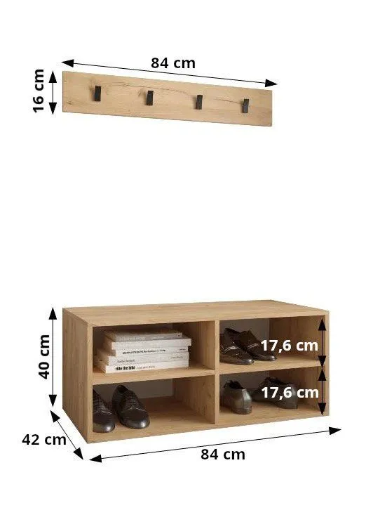 Modernes Schuhregal mit Garderobe Tödi 04, Farbe: Weiß matt