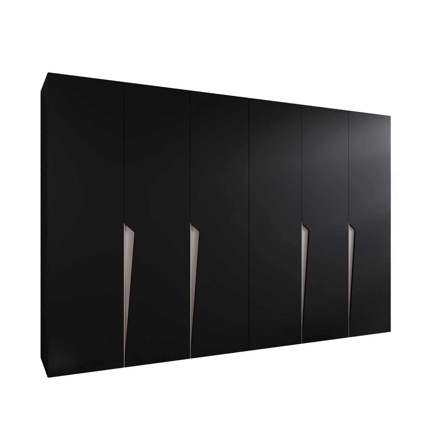 Drehtürenschrank / Kleiderschrank | Farbe: Schwarz | 4 Fächer | 3 Meter breit | Griffe: Kaschmir | 4 Kleiderstangen | Soft-Close-Funktion