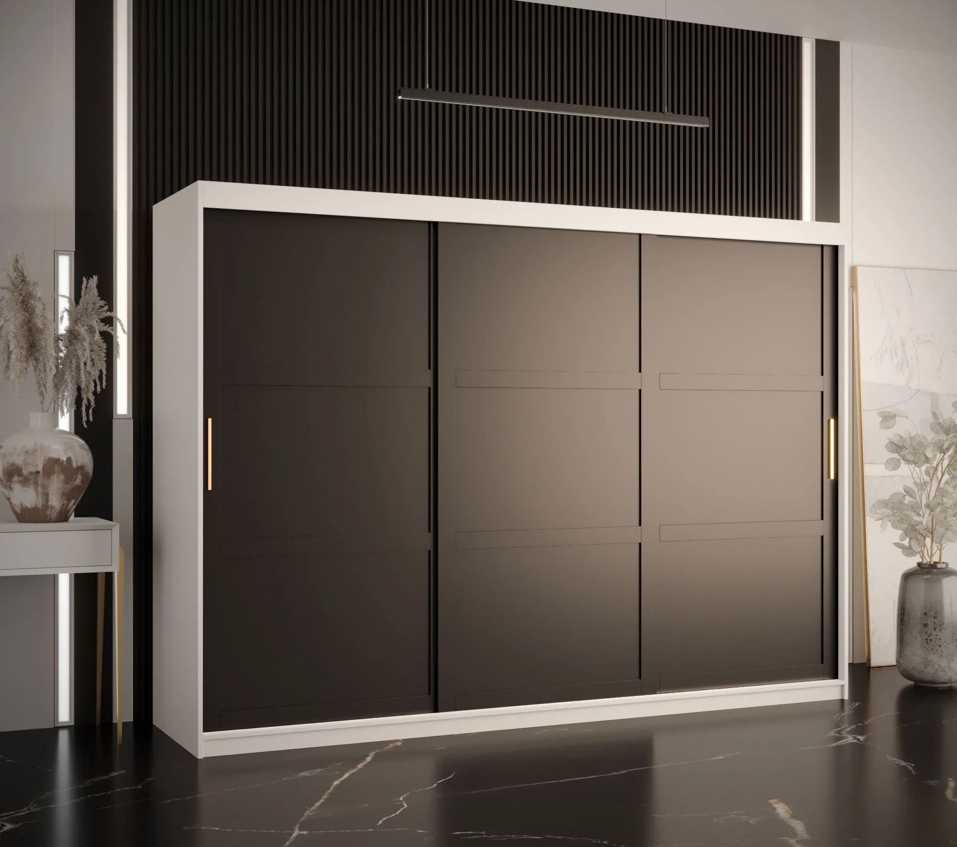 Großer Kleiderschrank mit genügend Stauraum Liskamm 22, Farbe: Weiß matt / Schwarz matt