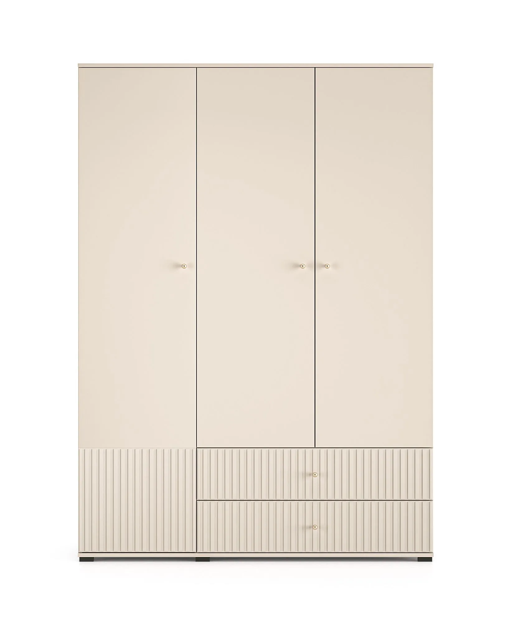 Hochwertiger Kleiderschrank mit viel Stauraum Petkula 22, Farbe: Beige hell, zwei Schubladen, 6 Fächer, 1,5 Meter breit, eine Kleiderstange,