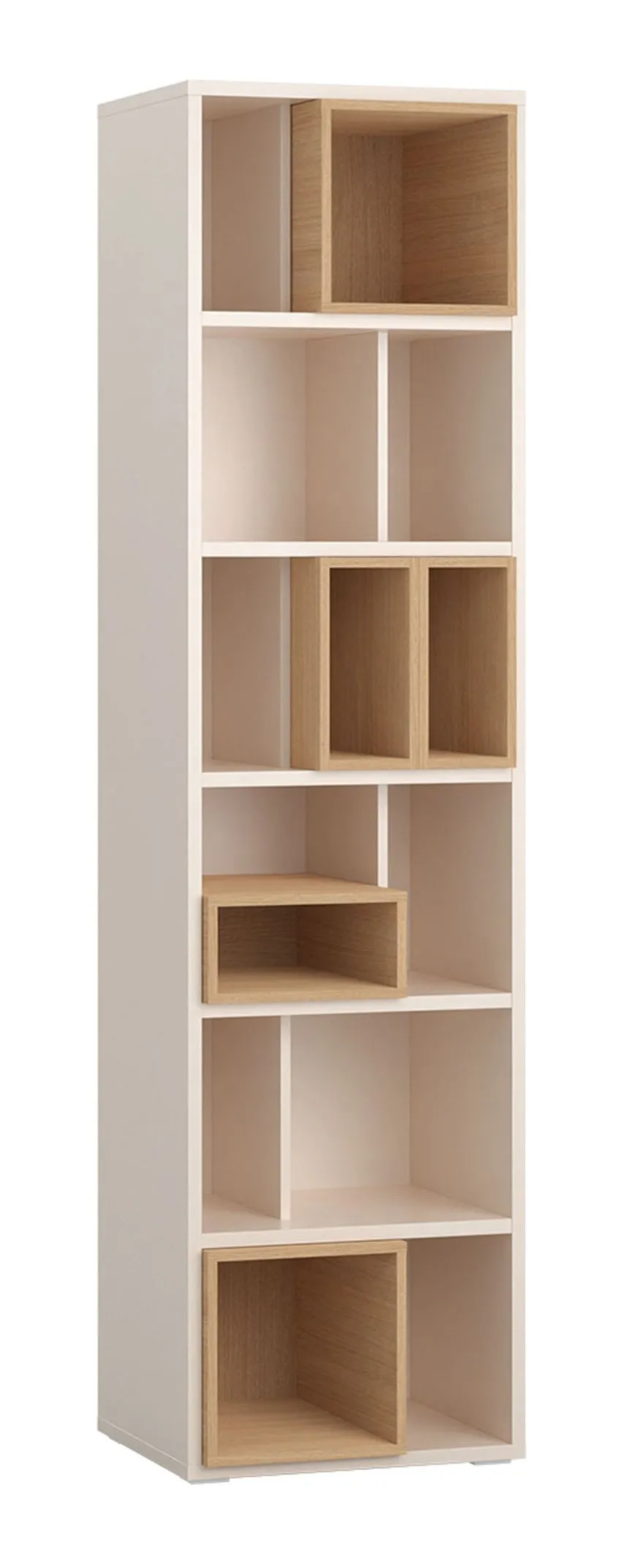 Bücherregal im asymmetrischen Design | Farbe: Beige | schmales Regal| 12 Fächer | Maße: 54 x 40 x 206 cm