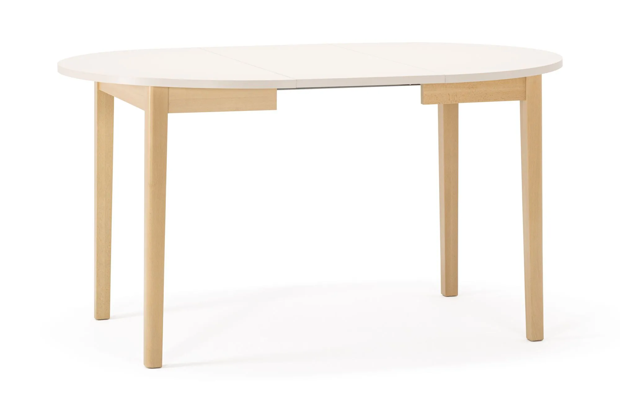 Esstisch | rund | ausziehbar | Farbe: Alabasterweiß / Buche | Holzrahmen | ausziehbar bis 140 cm | Durchmesser: 100 cm