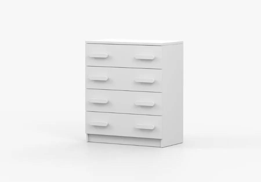 80 cm breite Kommode | Weiß | Smolikas 25 | 4 geräumige Schubladen | 90 x 80 x 40 cm | weiße Holzgriffe | Kinder