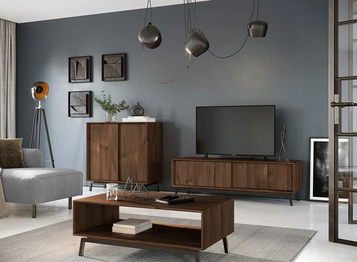 Moderner Couchtisch Salleron 10, Eiche massiv geölt, Farbe: Tabacco, Maße: 101 x 60 x 41 cm, eine Ablagefläche, für Wohnzimmer