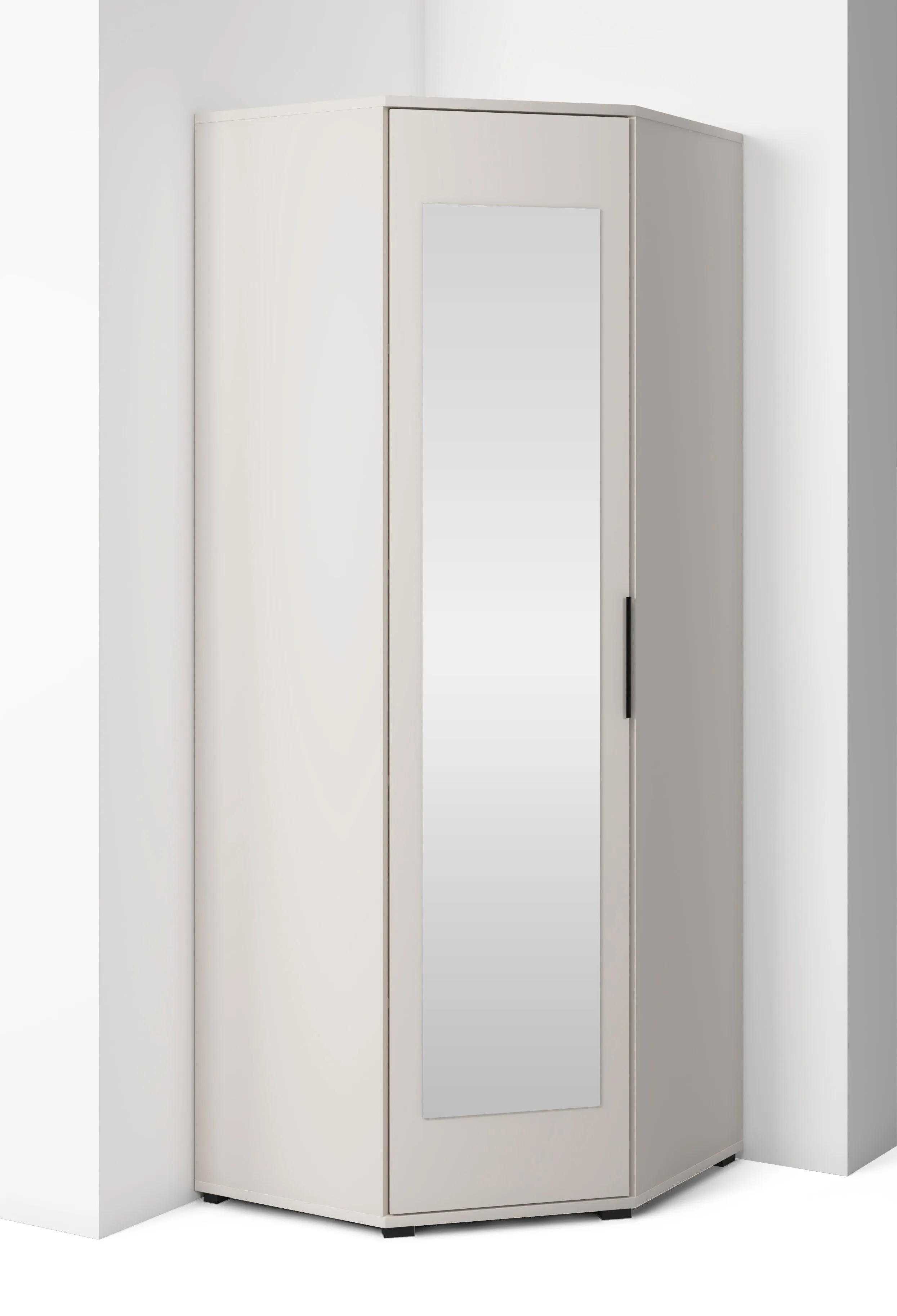 Eckkleiderschrank | Kaschmir | 1 Spiegeltür | 2 Kleiderstangen | 5 Fächer | Push-to-open Funktion | 43 x 38 x 185 cm | Hochwertig Verarbeitet