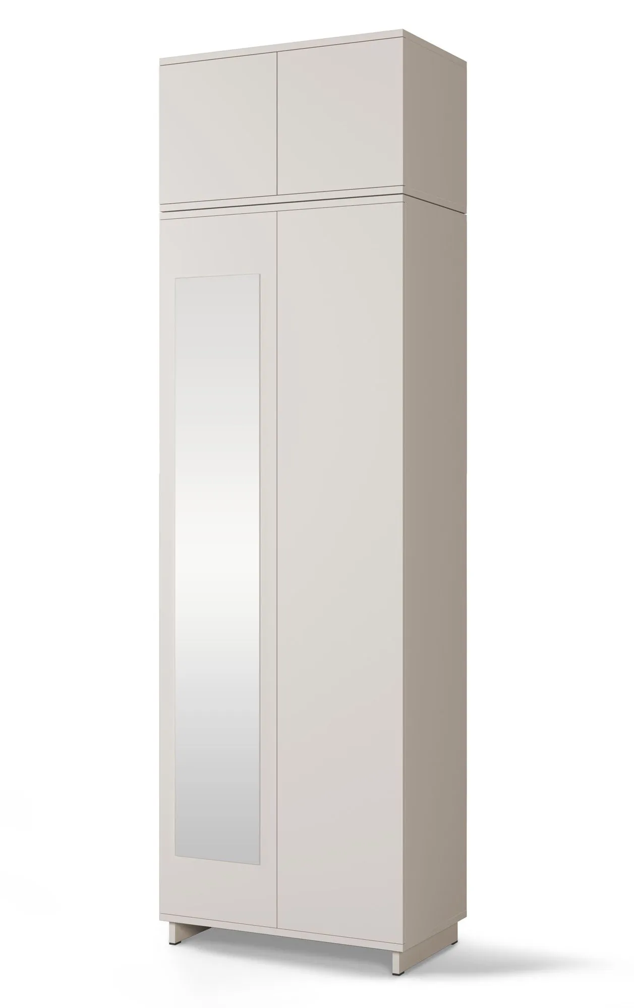 Garderobenschrank mit einer Spiegeltür mit Schrankaufsatz Boquilla 05, Push-to-open Funktion, Farbe: Kaschmir, Maße: 225 x 70 x 40 cm, gut kombinierbar