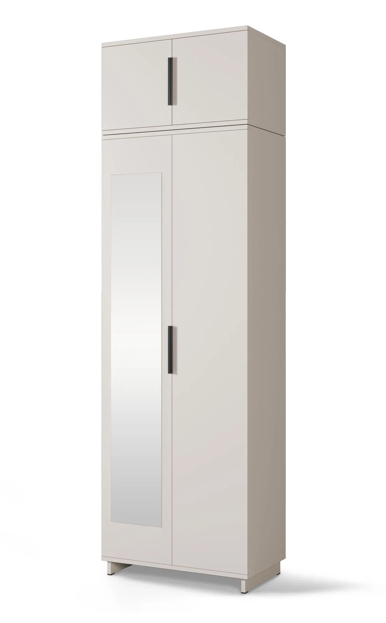 Garderobenschrank mit einer Spiegeltür mit Schrankaufsatz Boquilla 05, Push-to-open Funktion, Farbe: Kaschmir, Maße: 225 x 70 x 40 cm, gut kombinierbar