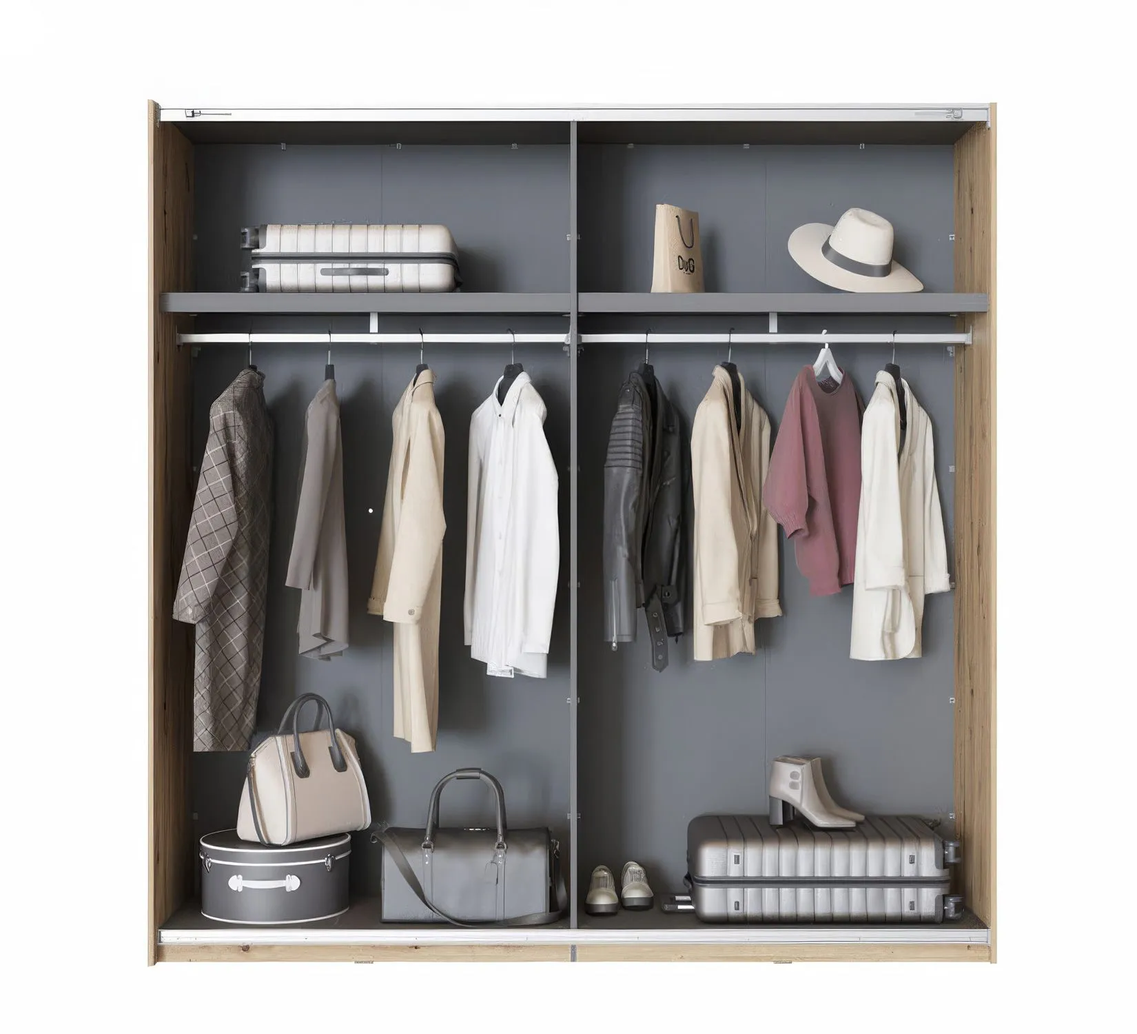 Kleiderschrank | Farbe: Eiche Artisan | breit | 1 Spiegeltür | Schiebetürenschrank | Maße: 220 x 61 x 217,5 cm | ABS-Kanten | 2 Kleiderstangen