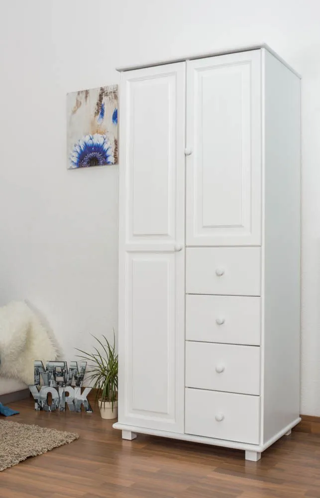 Schlafzimmer - Kleiderschrank, Kiefer Vollholz massiv weiß lackiert