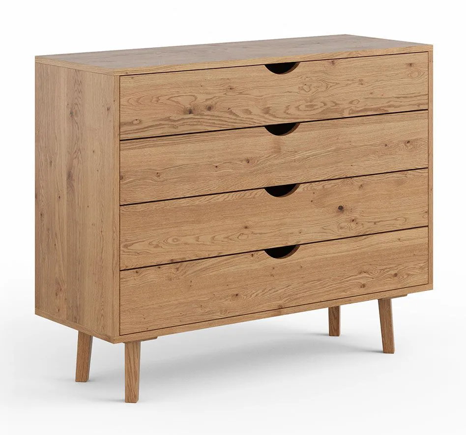 Kommode Minnu 02 aus Wildeiche massiv, geöltes Holz, 90x 110 x 40 cm, mit 4 geräumigen Schubladen, integriertes Soft Closing System, minimalistisch