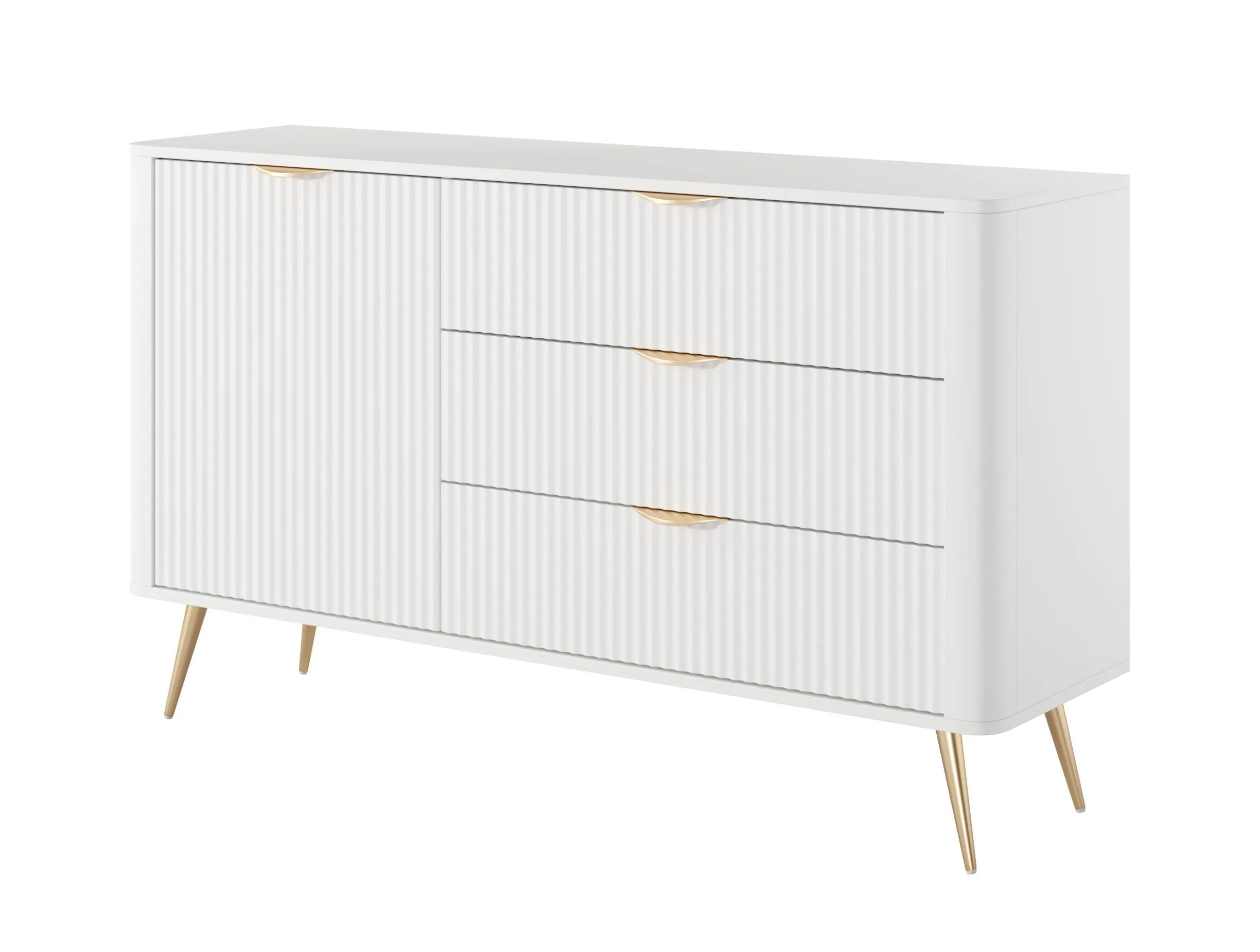 Kommode | modern | 3 Schubladen | 2 Fächer | Weiß | hochwertiges Material | Maße: 81 x 138 x 38 cm | Griffe & Beine: Metall
