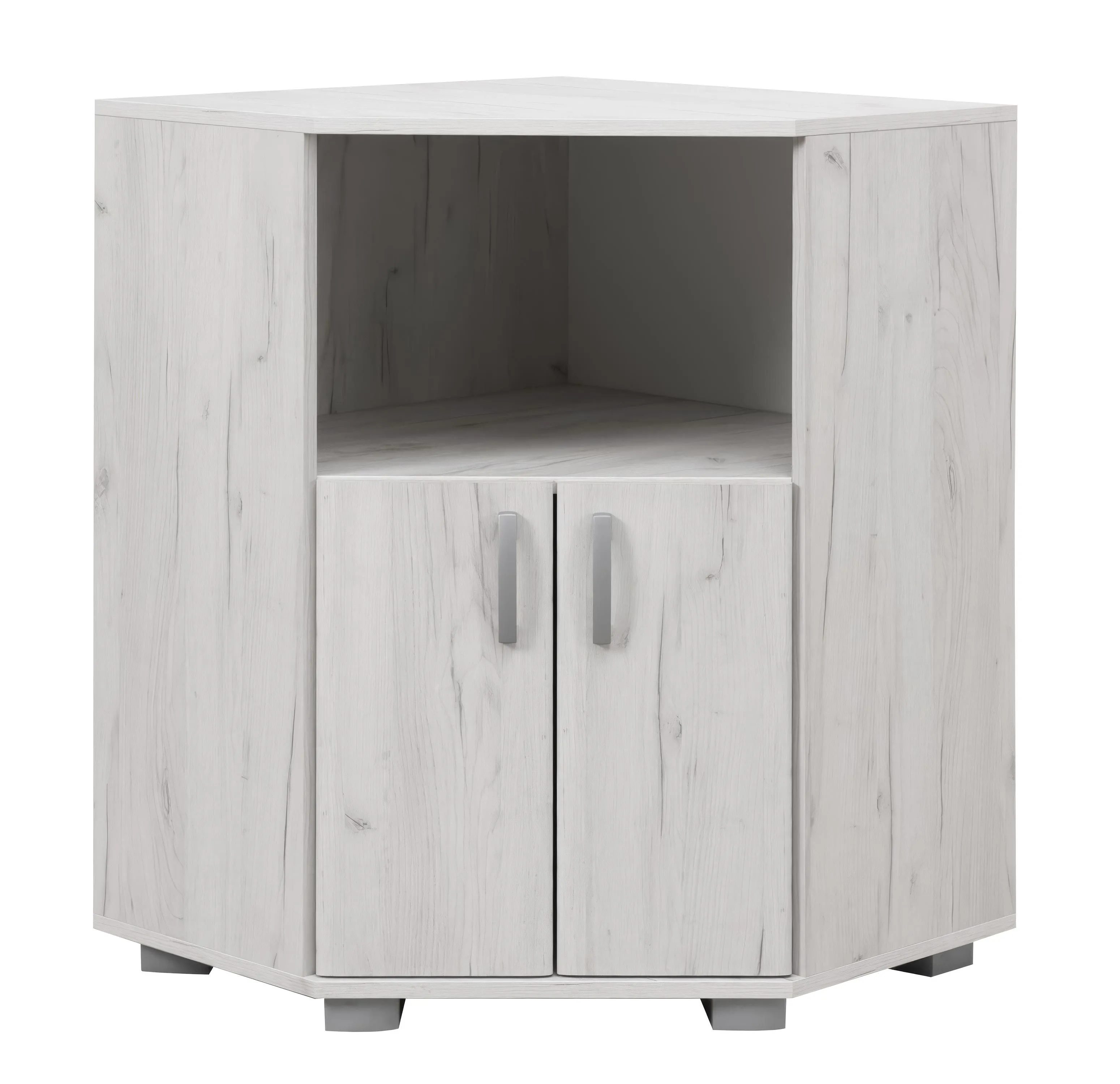 Eck-Kommode Camprodon 14 | Eiche Weiß | 72 x 37 x 95 cm (L x T x H) | Griffe aus Metall | ABS-Kanten | 3 Fächer