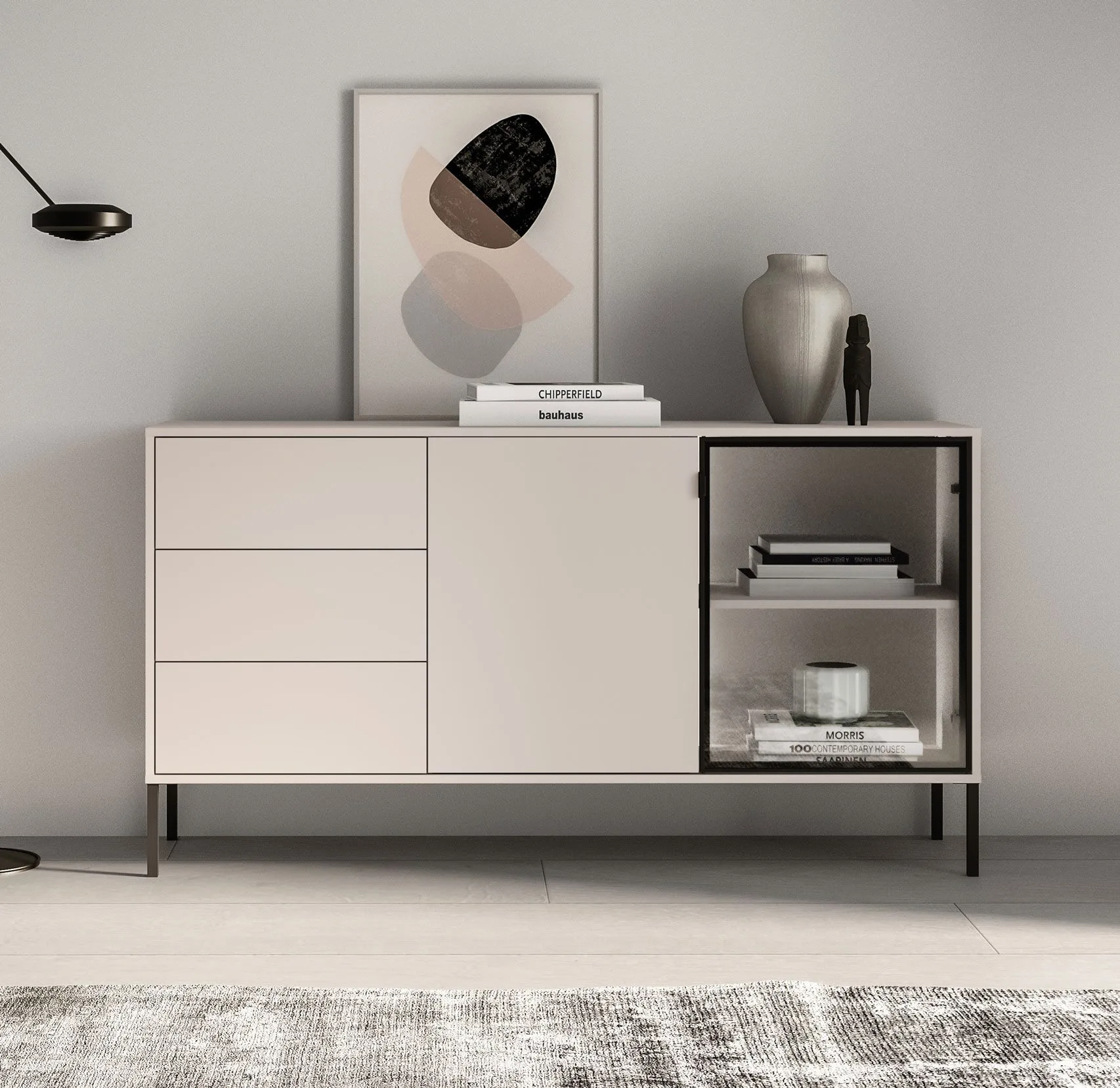 Sideboard | Kaschmir | inkl. LED-Beleuchtung | 3 Schubladen | Push-to-open Funktion | 160 x 40 x 86 cm | 4 Fächer | Kommode