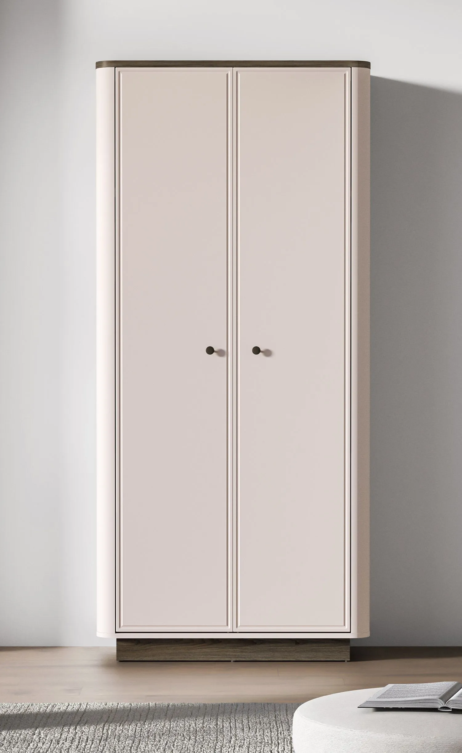 Schrank | Farbe: Kaschmir / Eiche Windmill dunkel | Soft-Close-Funktion | 1 Kleiderstange | 2 Fächer | Maße: 92 x 53 x 200 cm