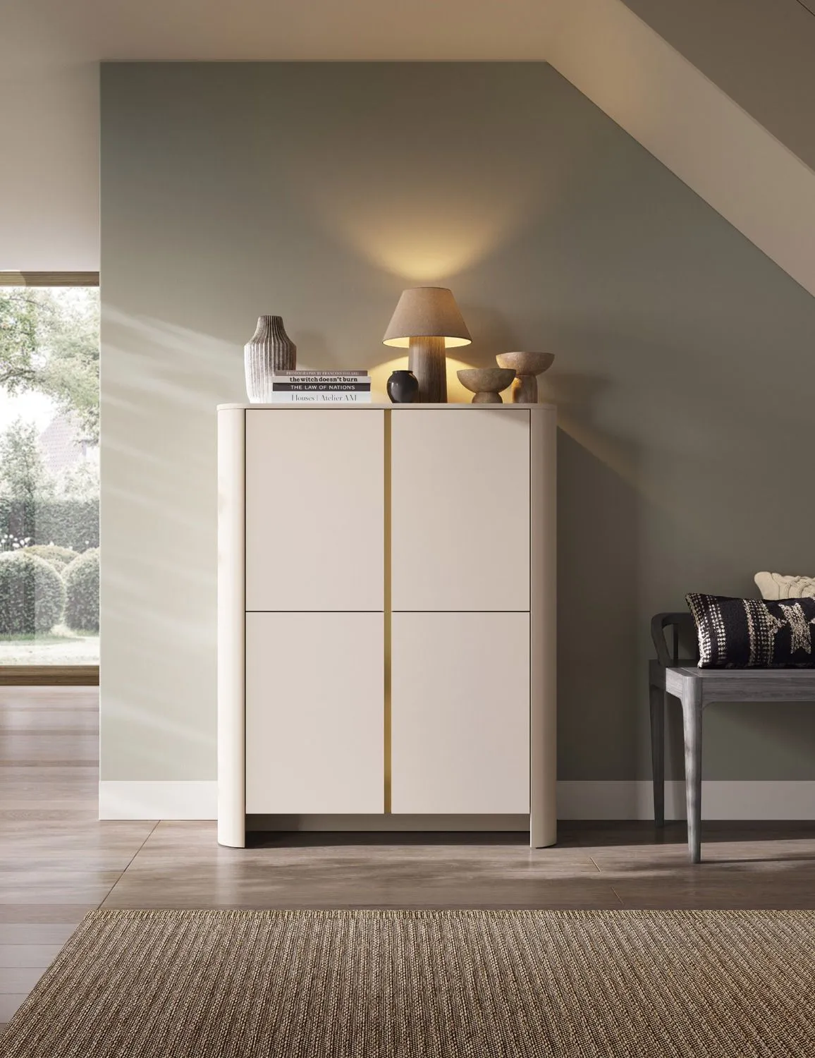 Kommode | Vytgarth 03 | 132 x 103 x 39 cm | Kaschmir | genügend Stauraum | griffloses Design | 2 Türen | 8 Fächer | ausreichend Platz