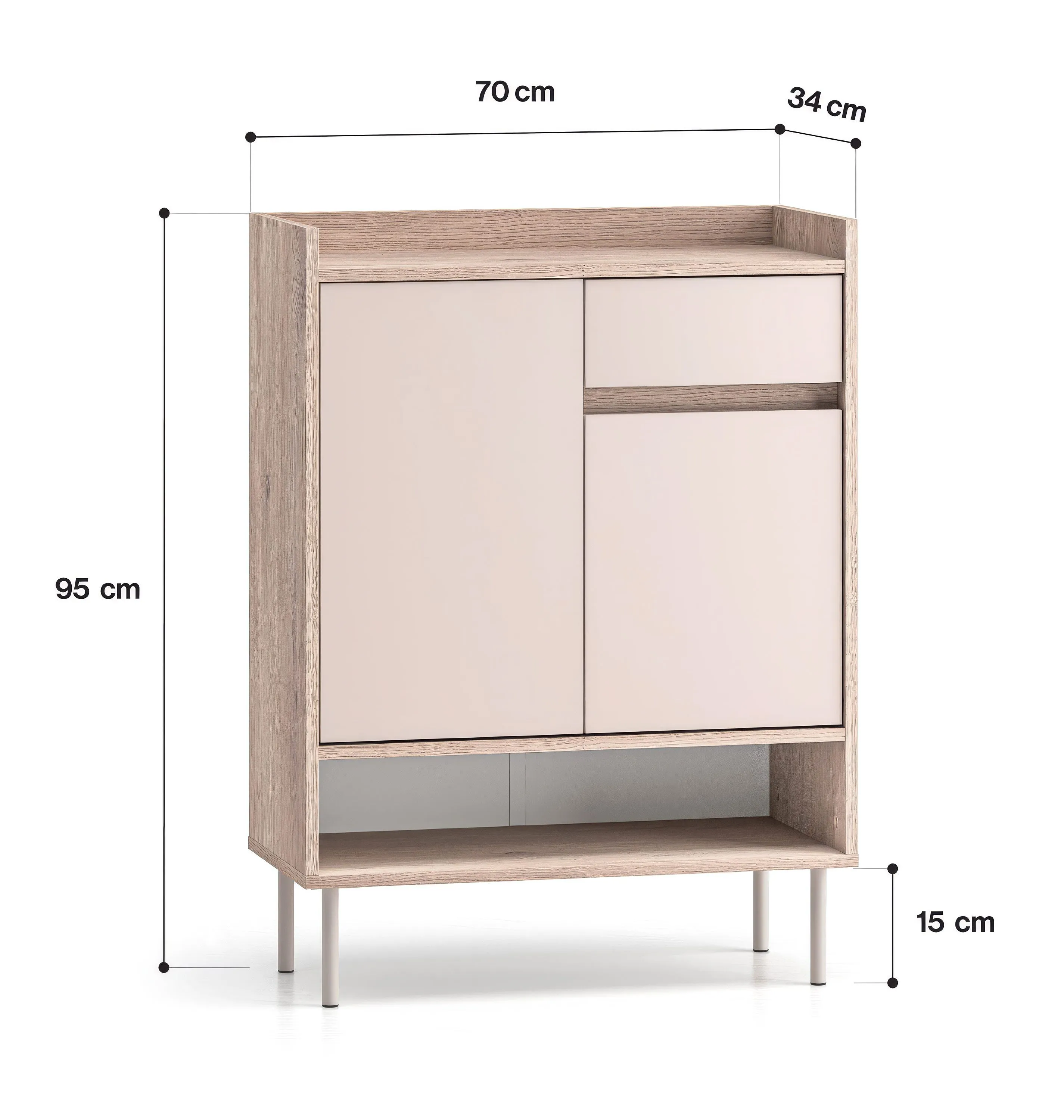 Kommode | schmal | Soft-Close-Funktion | Maße: 70 x 34 x 95 cm | 6 Fächer | Farbe: Eiche Cremona / Kaschmir | 1 Schublade | ABS-Kanten