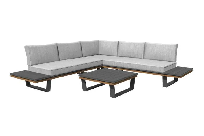 Sitzgruppe New York 4-teilig aus Aluminium, Farbe: anthrazit, Stofffarbe: hellgrau