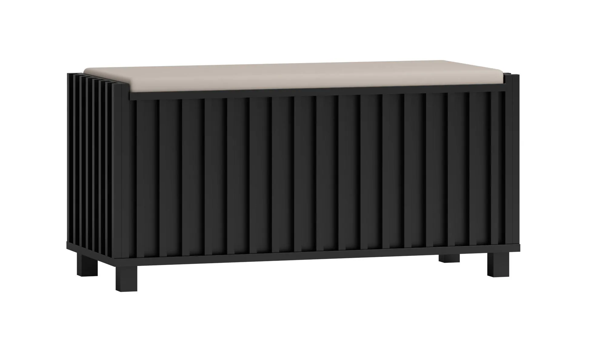Sitzbank mit Stauraum mit weißer Polsterung, schwarze Truhe, 48 x 99 x 40 cm, aufklappbare Sitzfläche, Metallbeine, ABS-Kanten