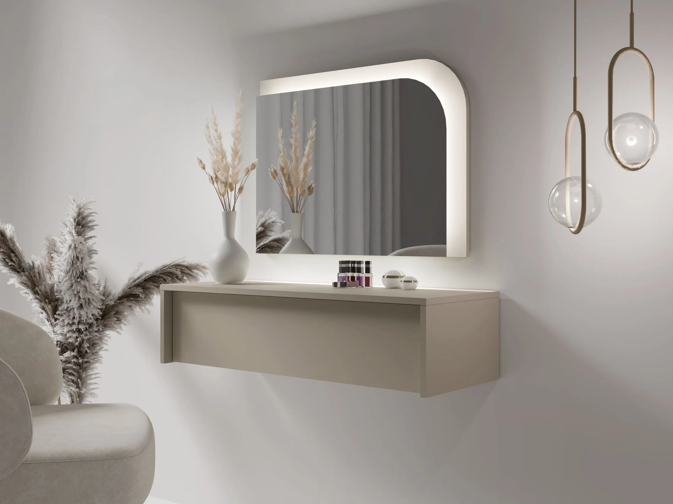 Spiegel mit LED-Beleuchtung | 75 x 2 x 55 cm | Beige-Kaschmir | Wandspiegel