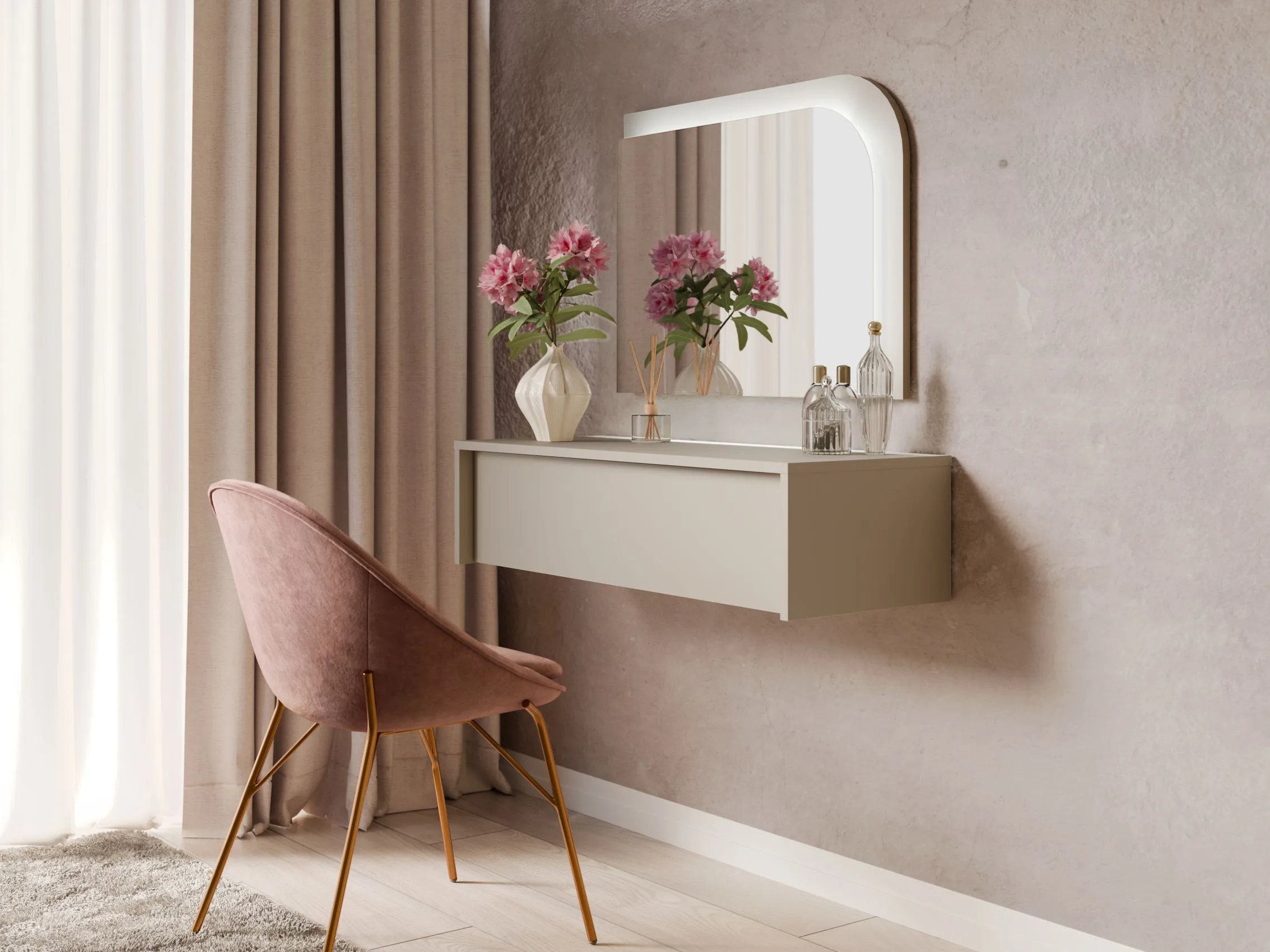 Spiegel mit LED-Beleuchtung | 75 x 2 x 55 cm | Beige-Kaschmir | Wandspiegel