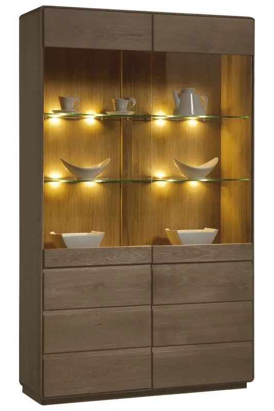 Vitrine Fazenda 05, Farbe: Dunkelbraun, Eiche teilmassiv – 200 x 119 x 41 cm (H x B