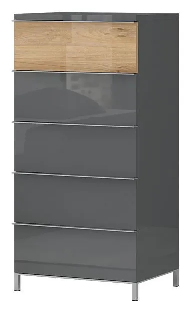 Kommode Vaitele 15, Farbe: Anthrazit Hochglanz / Walnuss