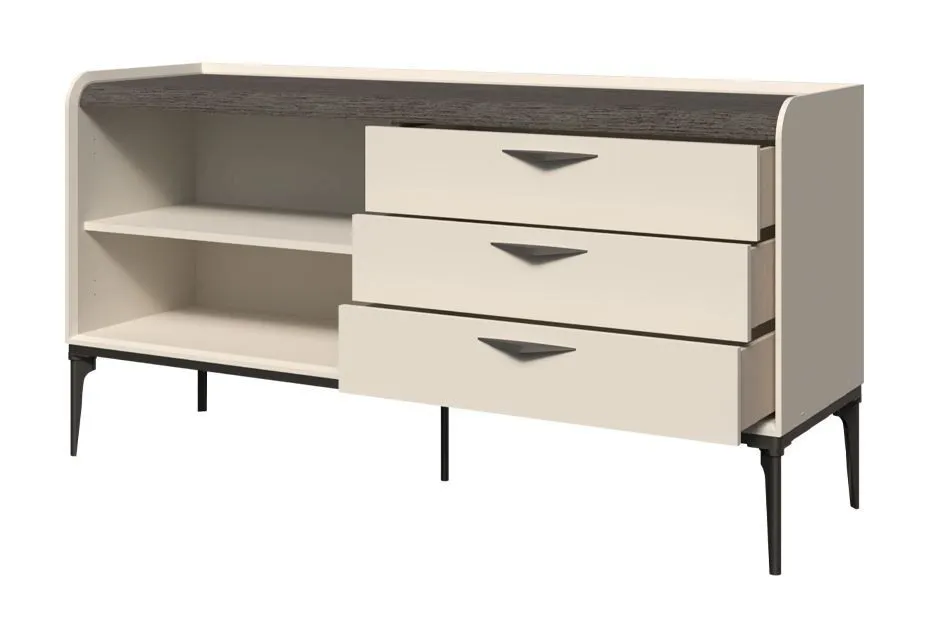 Kommode in Creme | 2 Türen | 3 Schubladen | 86 x 167 x 50 cm | Soft Close System | Metallbeine | 2 geräumige Fächer