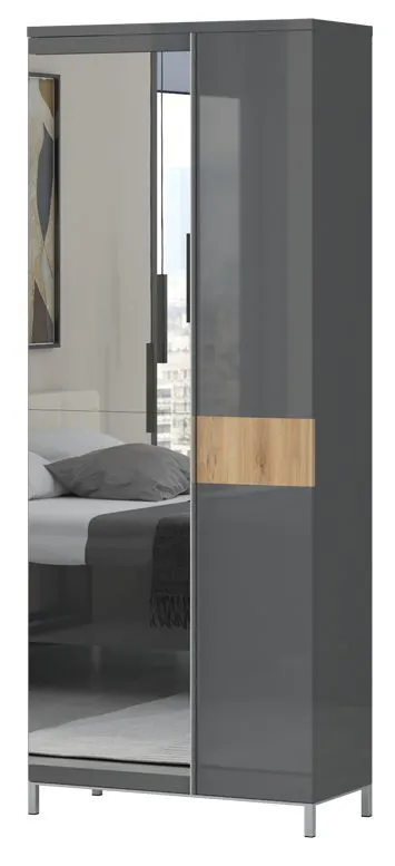 Garderobenschrank mit Spiegel, Türen Anzahl 1, Höhe (cm) 191, Länge/Tiefe ( cm) 76, Breite (cm) 35, Material Holzwerkstoff, Farbe Anthrazit, Garderobenschrank mit Spiegel