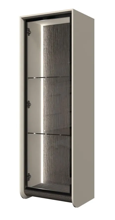 Hängevitrine mit LED-Beleuchtung | Creme | 1 Glastür | 2 Glaseinlegeböden | Soft Close System | 128 x 42 x 33 cm