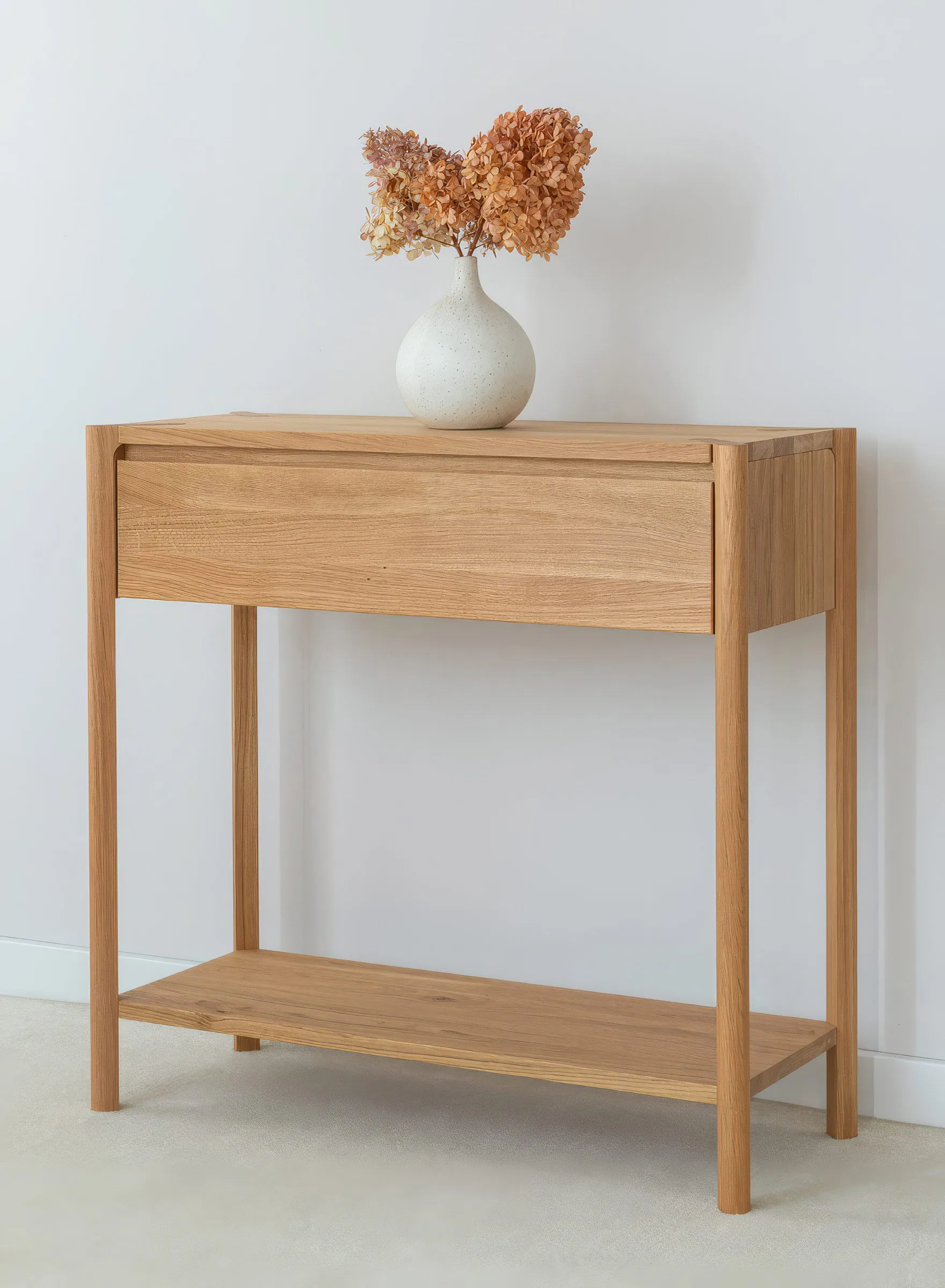 Konsolentisch | Sideboard | Massivholz | Soft Close System | 1 Schublade | Eichenholz geölt | 1 Ablagefach | Farbe: Eiche | 83 x 33 x 80 cm