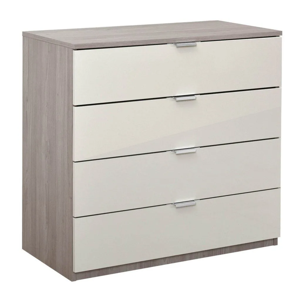 Kommode Sabadell 20, Farbe: Eiche / Beige Hochglanz