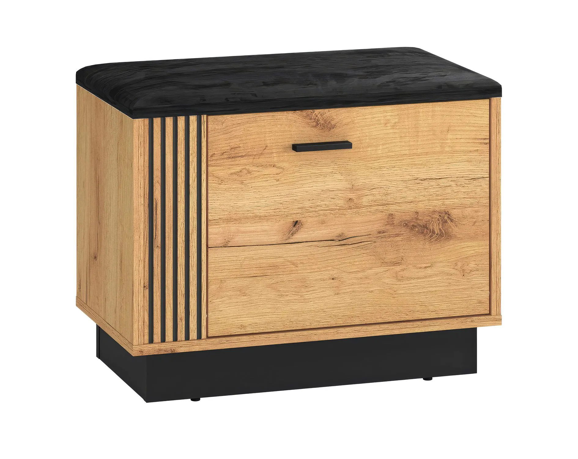 Sitzbank mit Stauraum / Schuhschrank Lautela 02, Farbe: Eiche / Schwarz