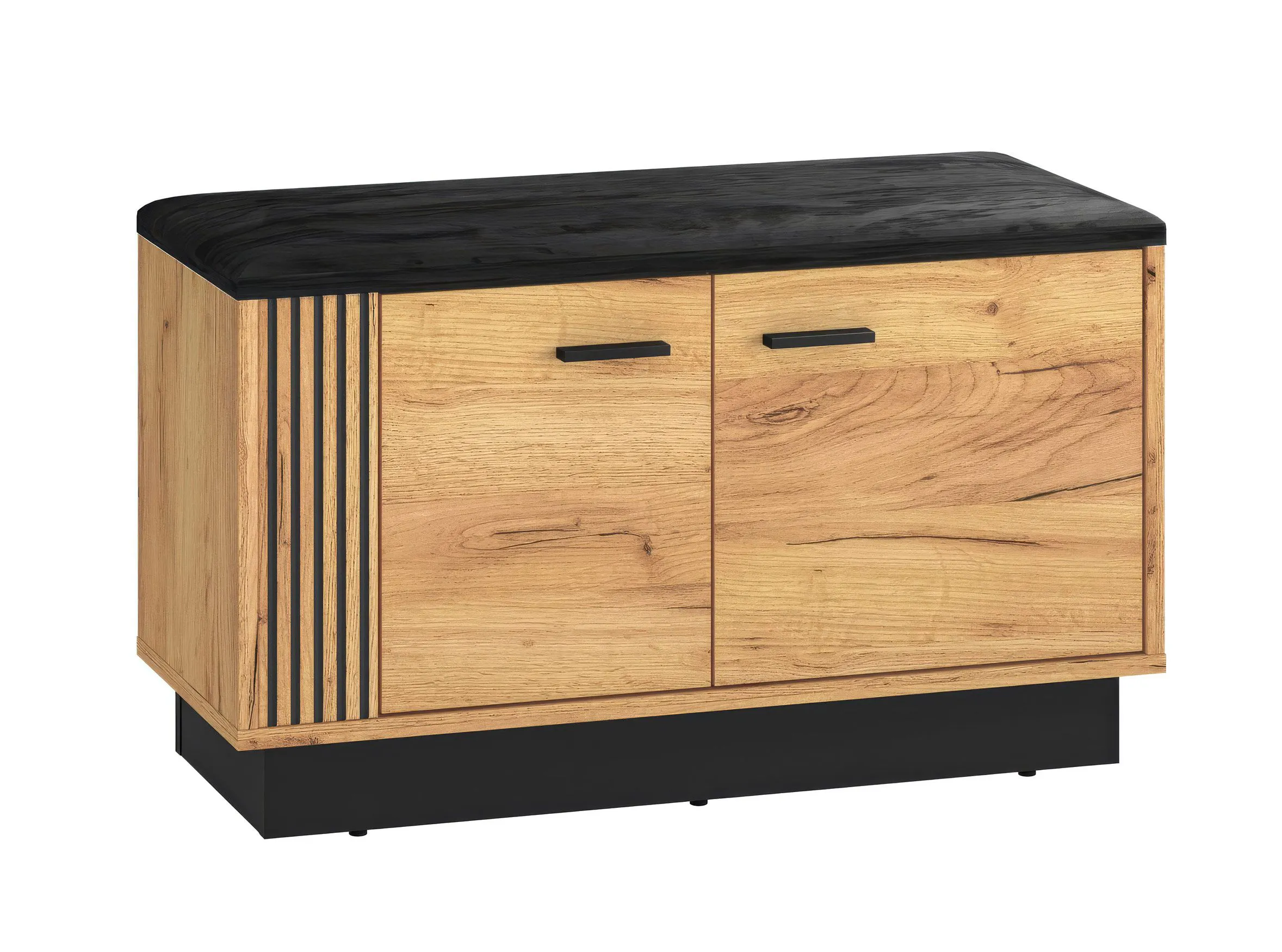 Sitzbank mit Stauraum / Schuhschrank Lautela 03, Farbe: Eiche / Schwarz