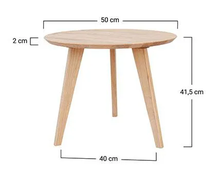 Couchtisch rund Erdre 03 mit 50 cm Durchmesser, in Eiche geölt, Tischplatte 2 cm, 50 x 50 x 41,5 cm, aus Massivholz Eiche, 3 Standbeine, für Wohnzimmer