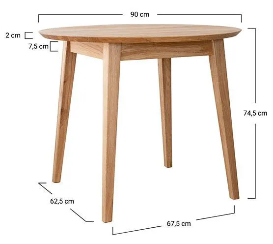 Tisch rund Erdre 07 mit 90 cm Durchmesser, Tischplatte 2 cm, in Eiche geölt, Massivholz Eiche, 90 x 90 cm, ästhetisch und minimalistisch, 4 Standbeine
